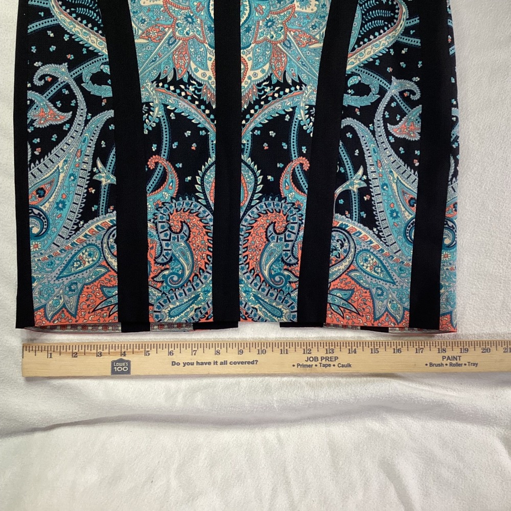 BCBGMAXAZRIA Paisley Print Sleeveless Sheath Dress Black Blue Coral Size 10 - Picture 10 of 14